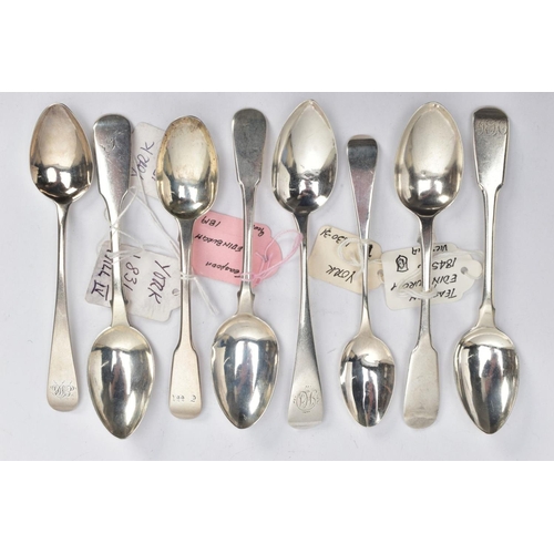 194 - AN ASSORTMENT OF SILVER TEASPOONS, eight silver teaspoons, including old English pattern and old Eng... 