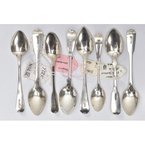194 - AN ASSORTMENT OF SILVER TEASPOONS, eight silver teaspoons, including old English pattern and old Eng... 