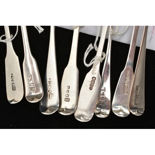 194 - AN ASSORTMENT OF SILVER TEASPOONS, eight silver teaspoons, including old English pattern and old Eng... 