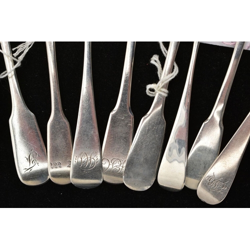194 - AN ASSORTMENT OF SILVER TEASPOONS, eight silver teaspoons, including old English pattern and old Eng... 