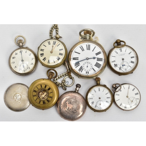 201 - A SELECTION OF POCKET WATCHES, to include a white metal goliath open face pocket watch, white dial, ... 