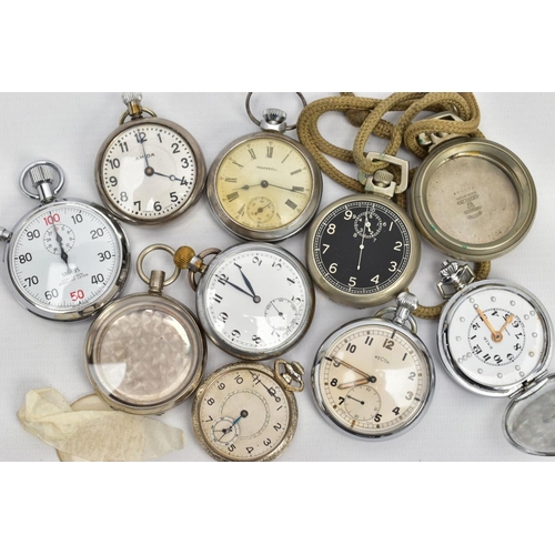202 - A SELECTION OF POCKET WATCHES AND STOP WATCHES,  to include names such as 'Amida, R.N.I.B, Recta, In... 