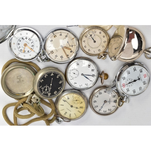 202 - A SELECTION OF POCKET WATCHES AND STOP WATCHES,  to include names such as 'Amida, R.N.I.B, Recta, In... 