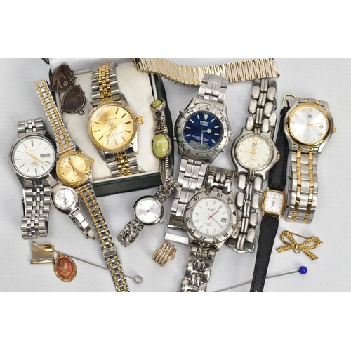 203 - A SELECTION OF LADYS AND GENTLEMENS FASHION WRISTWATCHES AND COSTUME JEWELLERY, ten wristwatches in ... 