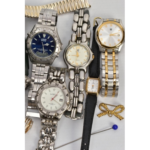 203 - A SELECTION OF LADYS AND GENTLEMENS FASHION WRISTWATCHES AND COSTUME JEWELLERY, ten wristwatches in ... 