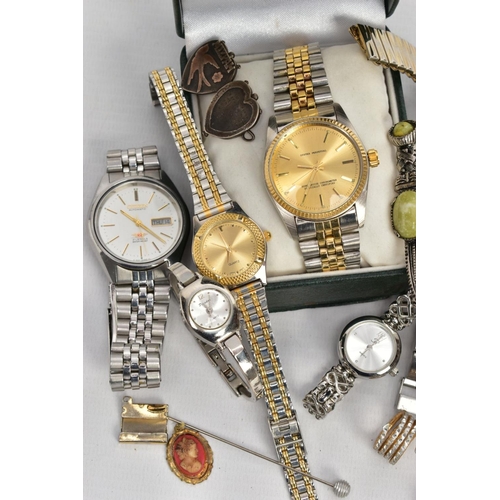 203 - A SELECTION OF LADYS AND GENTLEMENS FASHION WRISTWATCHES AND COSTUME JEWELLERY, ten wristwatches in ... 