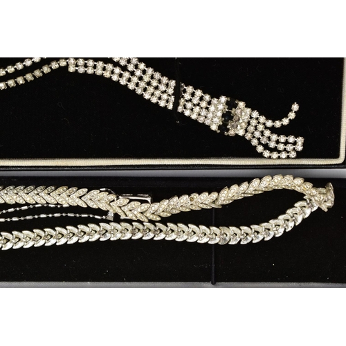 209 - A BOX OF ASSORTED COSTUME JEWELLERY, to include seven white metal rings each set with cubic zirconia... 