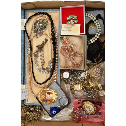 210 - A SELECTION OF SILVER AND COSTUME JEWELLERY, to include a rolled gold cross pendant necklace, a roll... 
