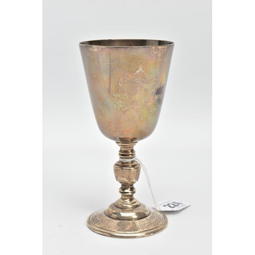224 - A LIMITED EDITION SILVER LICHFIELD CATHERDRAL ANNIVERSARY GOBLET, plain polished tapered cup with an... 