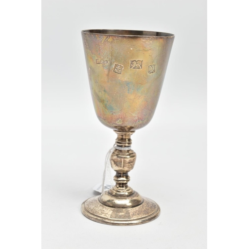 224 - A LIMITED EDITION SILVER LICHFIELD CATHERDRAL ANNIVERSARY GOBLET, plain polished tapered cup with an... 