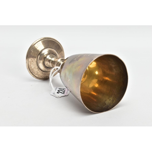 224 - A LIMITED EDITION SILVER LICHFIELD CATHERDRAL ANNIVERSARY GOBLET, plain polished tapered cup with an... 