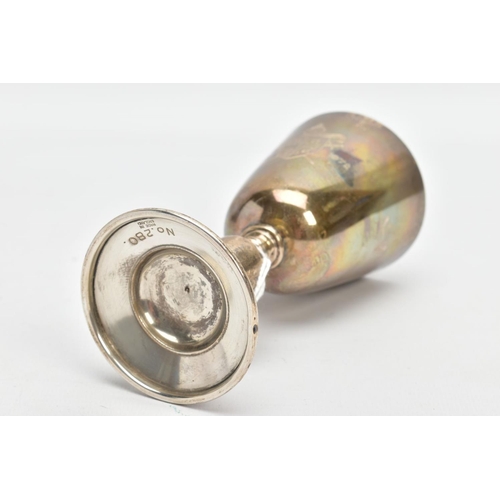 224 - A LIMITED EDITION SILVER LICHFIELD CATHERDRAL ANNIVERSARY GOBLET, plain polished tapered cup with an... 
