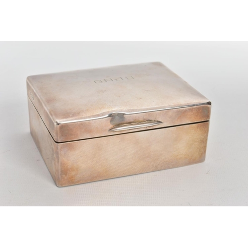 225 - A SILVER LINED CIGARETTE BOX, plain polished design, engraved initials 'GAJS' to the lid, (dink to t... 