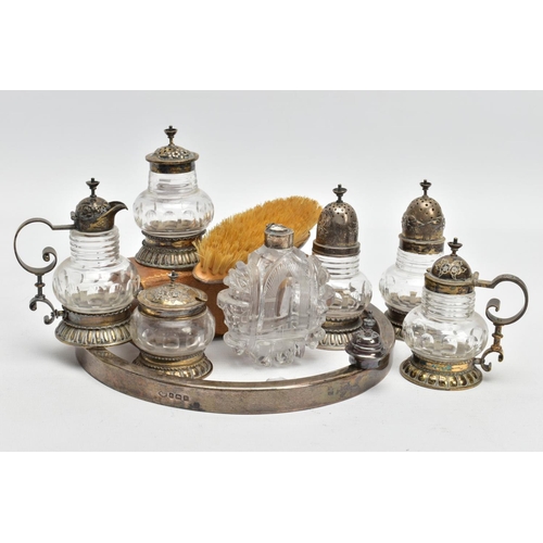 234 - AN ASSORTMENT OF SILVERWARE AND OTHER ITEMS, to include a cased brush with a yellow guilloche enamel... 