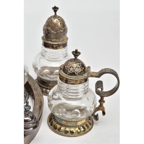 234 - AN ASSORTMENT OF SILVERWARE AND OTHER ITEMS, to include a cased brush with a yellow guilloche enamel... 