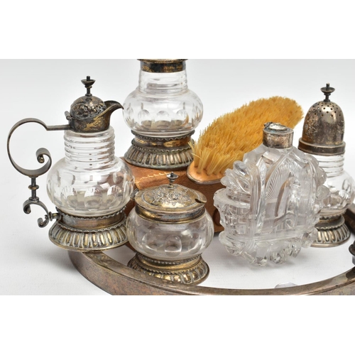 234 - AN ASSORTMENT OF SILVERWARE AND OTHER ITEMS, to include a cased brush with a yellow guilloche enamel... 