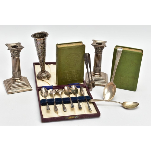 236 - A SELECTION OF SILVER ITEMS AND OTHERS, to include a cased set of six teaspoons with floral detailin... 