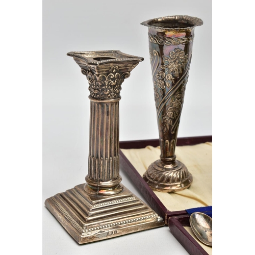 236 - A SELECTION OF SILVER ITEMS AND OTHERS, to include a cased set of six teaspoons with floral detailin... 