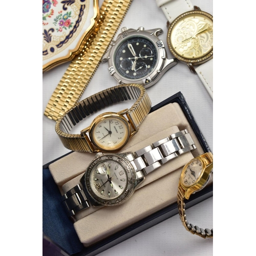 240 - AN ASSORTMENT OF COSTUME JEWELLERY, to include various watche (to include Sekonda and Pulsar), a whi... 