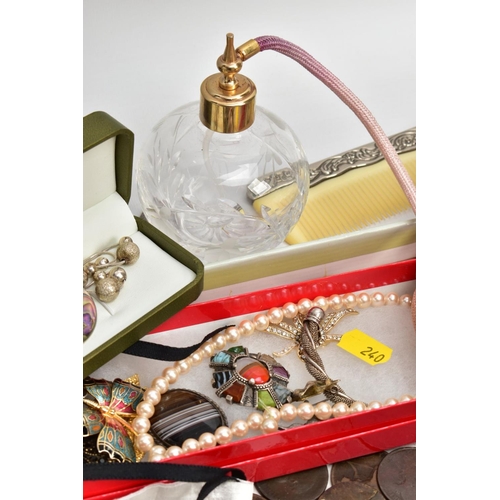 240 - AN ASSORTMENT OF COSTUME JEWELLERY, to include various watche (to include Sekonda and Pulsar), a whi... 