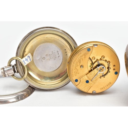 44 - A SILVER OPEN FACE POCKET WATCH AND ONE OTHER, the first a mid-Victorian pocket watch with a floral ... 