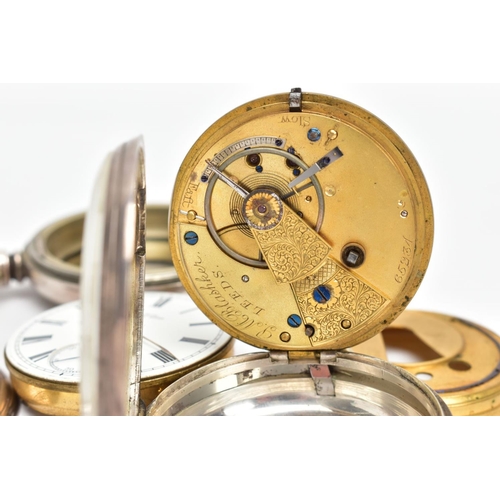 44 - A SILVER OPEN FACE POCKET WATCH AND ONE OTHER, the first a mid-Victorian pocket watch with a floral ... 