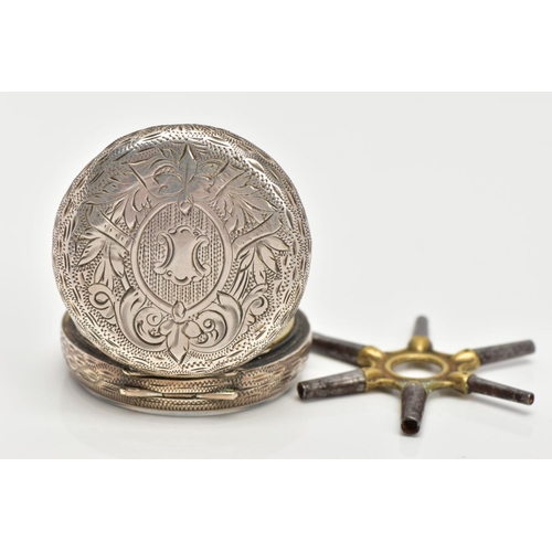 55 - A LADYS OPEN FACE POCKET WATCH, round white dial with gold detailing, Roman numerals, blue hands, wi... 