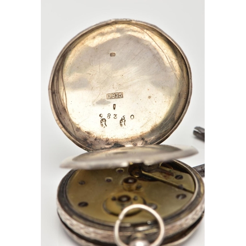 55 - A LADYS OPEN FACE POCKET WATCH, round white dial with gold detailing, Roman numerals, blue hands, wi... 
