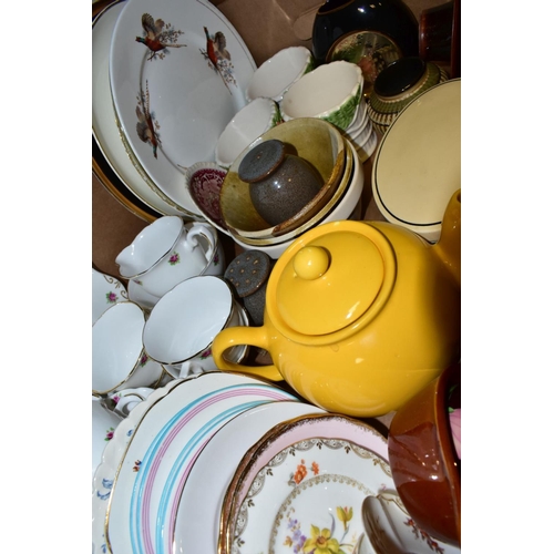 483 - FIVE BOXES OF ASSORTED CERAMICS, including Midwinter Stylecraft Oranges & Lemons coffee wares, J & G... 