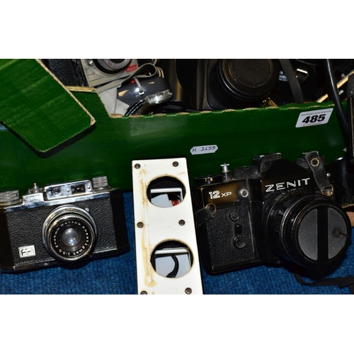 485 - TWO BOXES OF PHOTOGRAPHIC EQUIPMENT AND A BOXED TEVION SOUND USB TURNTABLE, the photographic equipme... 