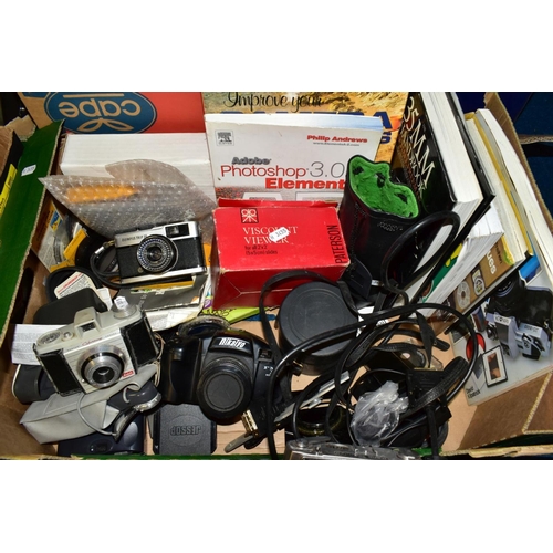 485 - TWO BOXES OF PHOTOGRAPHIC EQUIPMENT AND A BOXED TEVION SOUND USB TURNTABLE, the photographic equipme... 