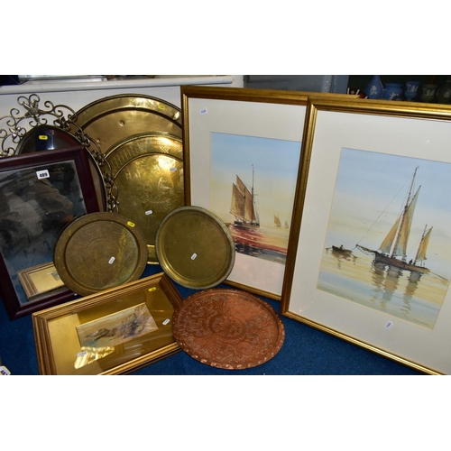 489 - A PAIR OF GILT FRAMED RAY FIGG LIMITED EDITION PRINTS, MIRRORS, METALWARE, ETC, comprising a small e... 