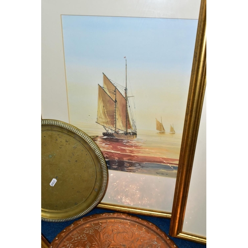 489 - A PAIR OF GILT FRAMED RAY FIGG LIMITED EDITION PRINTS, MIRRORS, METALWARE, ETC, comprising a small e... 