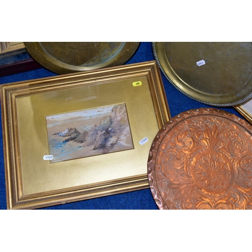 489 - A PAIR OF GILT FRAMED RAY FIGG LIMITED EDITION PRINTS, MIRRORS, METALWARE, ETC, comprising a small e... 