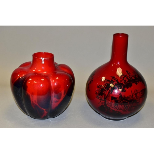497 - A ROYAL DOULTON SUNG FLAMBE PUMPKIN VASE,  of lobed bulbous form, bears initials for Fred Moore, pri... 