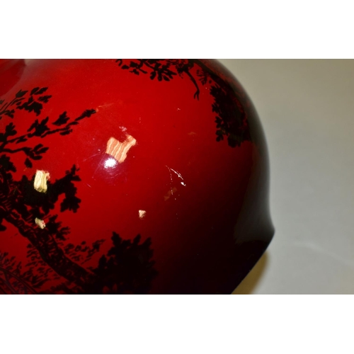 497 - A ROYAL DOULTON SUNG FLAMBE PUMPKIN VASE,  of lobed bulbous form, bears initials for Fred Moore, pri... 