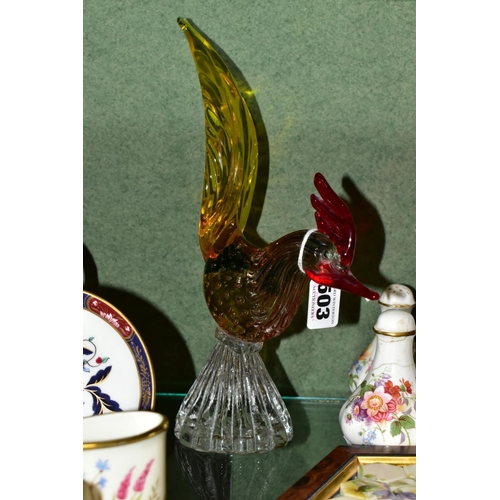 503 - A MURANO STYLE GLASS FIGURE OF A COCKEREL AND A COLLECTION OF ASSORTED GIFTWARE BY ROYAL CROWN DERBY... 