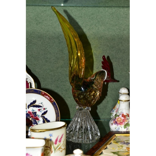 503 - A MURANO STYLE GLASS FIGURE OF A COCKEREL AND A COLLECTION OF ASSORTED GIFTWARE BY ROYAL CROWN DERBY... 