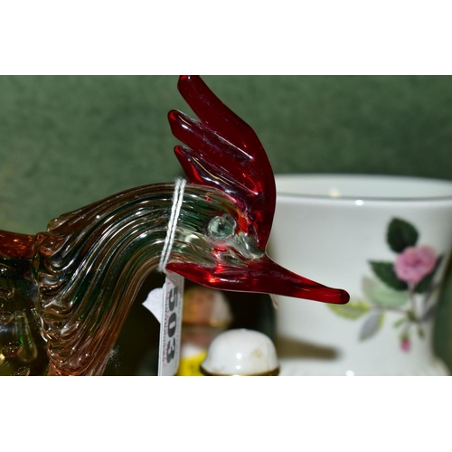 503 - A MURANO STYLE GLASS FIGURE OF A COCKEREL AND A COLLECTION OF ASSORTED GIFTWARE BY ROYAL CROWN DERBY... 