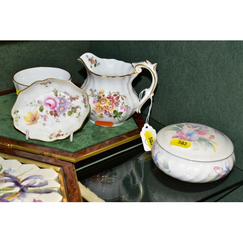 503 - A MURANO STYLE GLASS FIGURE OF A COCKEREL AND A COLLECTION OF ASSORTED GIFTWARE BY ROYAL CROWN DERBY... 