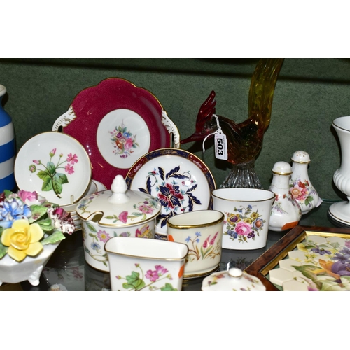 503 - A MURANO STYLE GLASS FIGURE OF A COCKEREL AND A COLLECTION OF ASSORTED GIFTWARE BY ROYAL CROWN DERBY... 