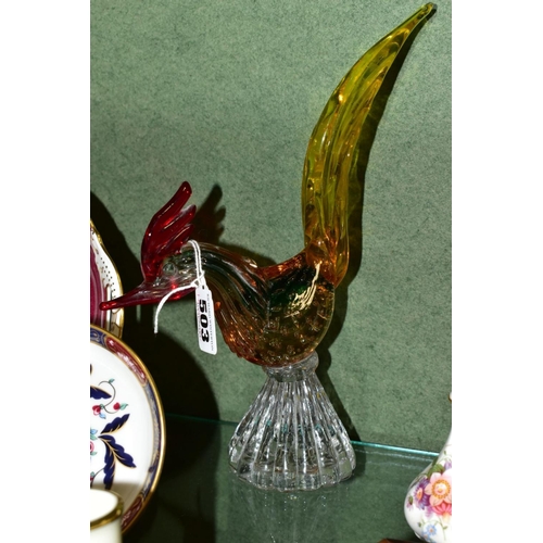 503 - A MURANO STYLE GLASS FIGURE OF A COCKEREL AND A COLLECTION OF ASSORTED GIFTWARE BY ROYAL CROWN DERBY... 