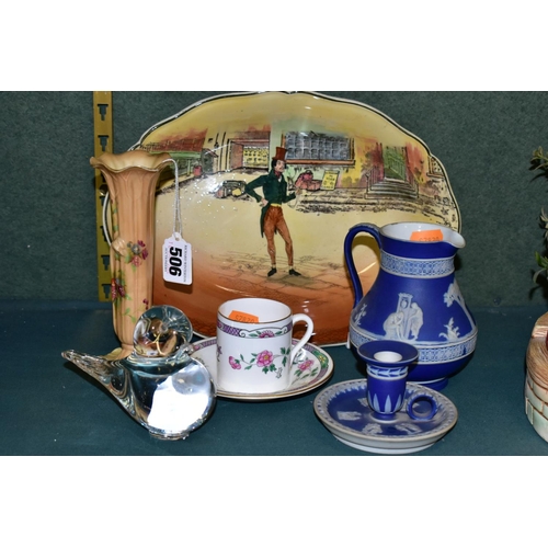 506 - A ROYAL WORCESTER BLUSH IVORY BUD VASE AND OTHER CERAMICS AND GLASS, the bud vase shape number G1015... 