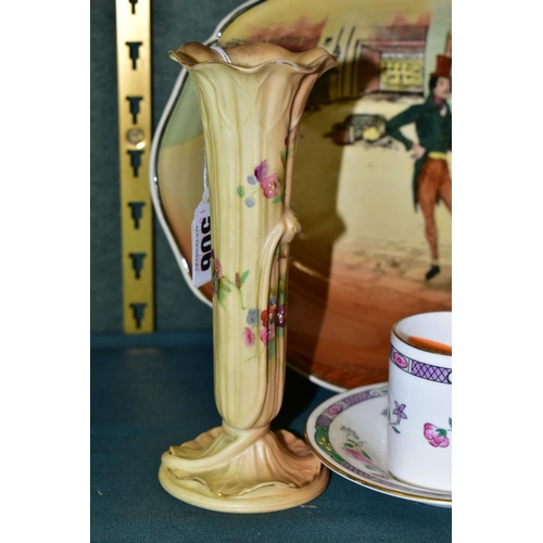 506 - A ROYAL WORCESTER BLUSH IVORY BUD VASE AND OTHER CERAMICS AND GLASS, the bud vase shape number G1015... 