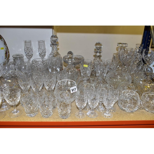 517 - A QUANTITY OF CUT CRYSTAL GLASSWARES, to include approximately fifty five pieces, two mallet shaped ... 