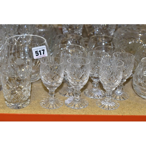 517 - A QUANTITY OF CUT CRYSTAL GLASSWARES, to include approximately fifty five pieces, two mallet shaped ... 