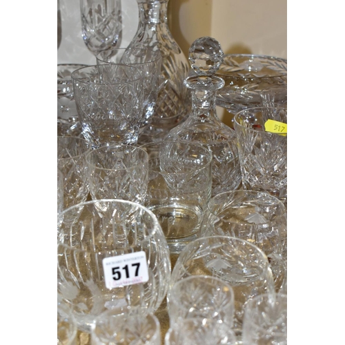 517 - A QUANTITY OF CUT CRYSTAL GLASSWARES, to include approximately fifty five pieces, two mallet shaped ... 