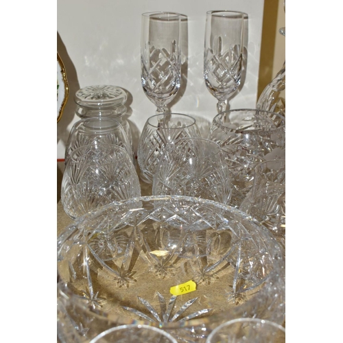 517 - A QUANTITY OF CUT CRYSTAL GLASSWARES, to include approximately fifty five pieces, two mallet shaped ... 