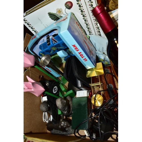 518 - THREE BOXES AND LOOSE METALWARES, EPHEMERA, CHRISTMAS DECORATIONS AND SUNDRY ITEMS, to include a lar... 