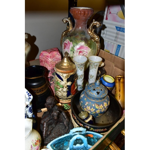 519 - THREE BOXES AND LOOSE CERAMICS AND GLASSWARES, to include a twenty two piece Coalport Indian Tree te... 